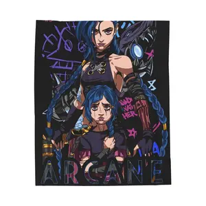 DailyStoryTeller Jinx Arcane Woven Blanket, Gaming Blanket, LOL Blanket, Video Game Throw Blanket Velveteen Plush Blanket, Moba Game, Gamer Blanket, Game Lover Gift