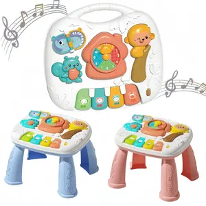 Interactive Multifunctional Activity Game Table for Toddlers, Educational Learning Toy with Musical Keyboard, Flipping Animal Sounds, and Lullaby Feature, Musical Light Up