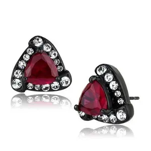 Women's Trillion Cut Red Crystal Earrings Black Plated Stainless Steel Stud Earrings