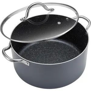 12 Quart Cooking Pot, Large Non Stick Induction Stock Pots with Lid, All Stove Compatible, 12 QT Aluminum Soup/Stew Pot For Big Gatherings, Grey