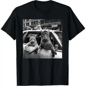 Funny Gangster Cats Street Design T-Shirt Round Neck Casual Polyester Menswear Top Shortsleeve Crewneck