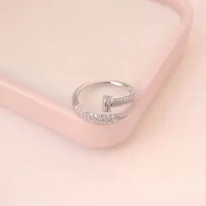 Silver Diamond Nail Ring Wedding Ring Stack Bridal Rings