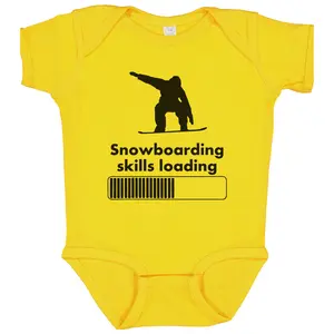 Snowboarding Skills Loading Funny Snowboard Baby Bodysuit (Yellow)