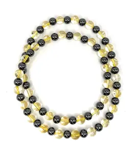 Citrine, Hematite Beaded Stretch Necklace – 6mm | Made to Order