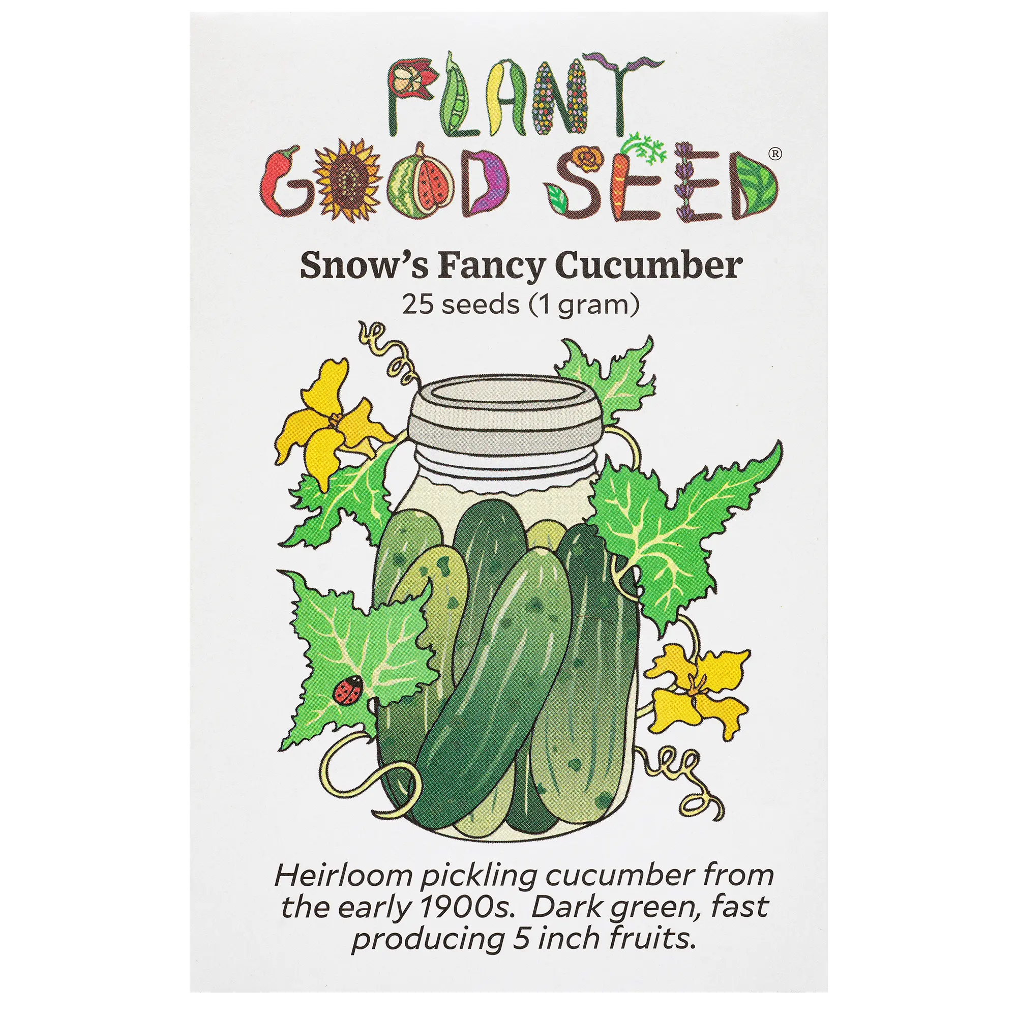 Snow's Fancy Pickling Cucumber Seeds for Planting: Dark Green Heirloom, Burpless Fruits, 25 Seed Packet or Bulk