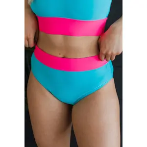 Ray Of Sunshine Swim Bottoms- Blue & Bright Pink