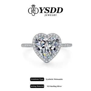 【11.15】1CT Heart Halo Pave Engagement Ring vvs Synthetic Moissanite Rings in 925 Sterling Silver