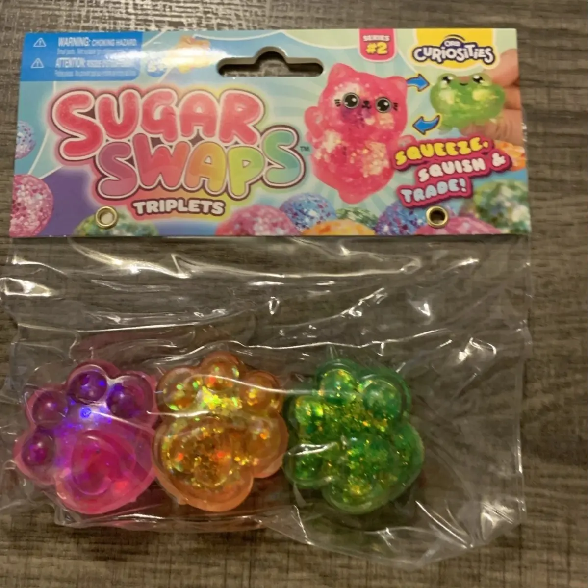 ORB Sugar Swaps Triplets CAT PAWS Series 2 Curiosities Squishy Toys 3 Pk Glitter