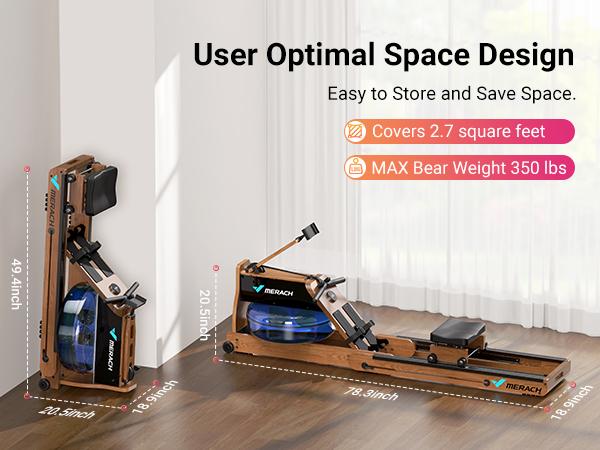 Merach Foldable Wooden Rowing Machine, Water Electromagnetic Rower Machine for Home Use, Patented Space Saver, MERACH Go Technology, TikTokShopBlackFriday