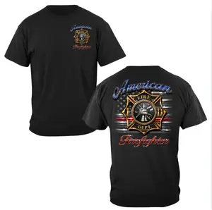 American Firefighter T-Shirt, USA Flag and Maltese Cross Graphic, Soft Cotton Patriotic Fire Dept Shirt, Classic Apparel for Men, Gift for Proud American Firemen