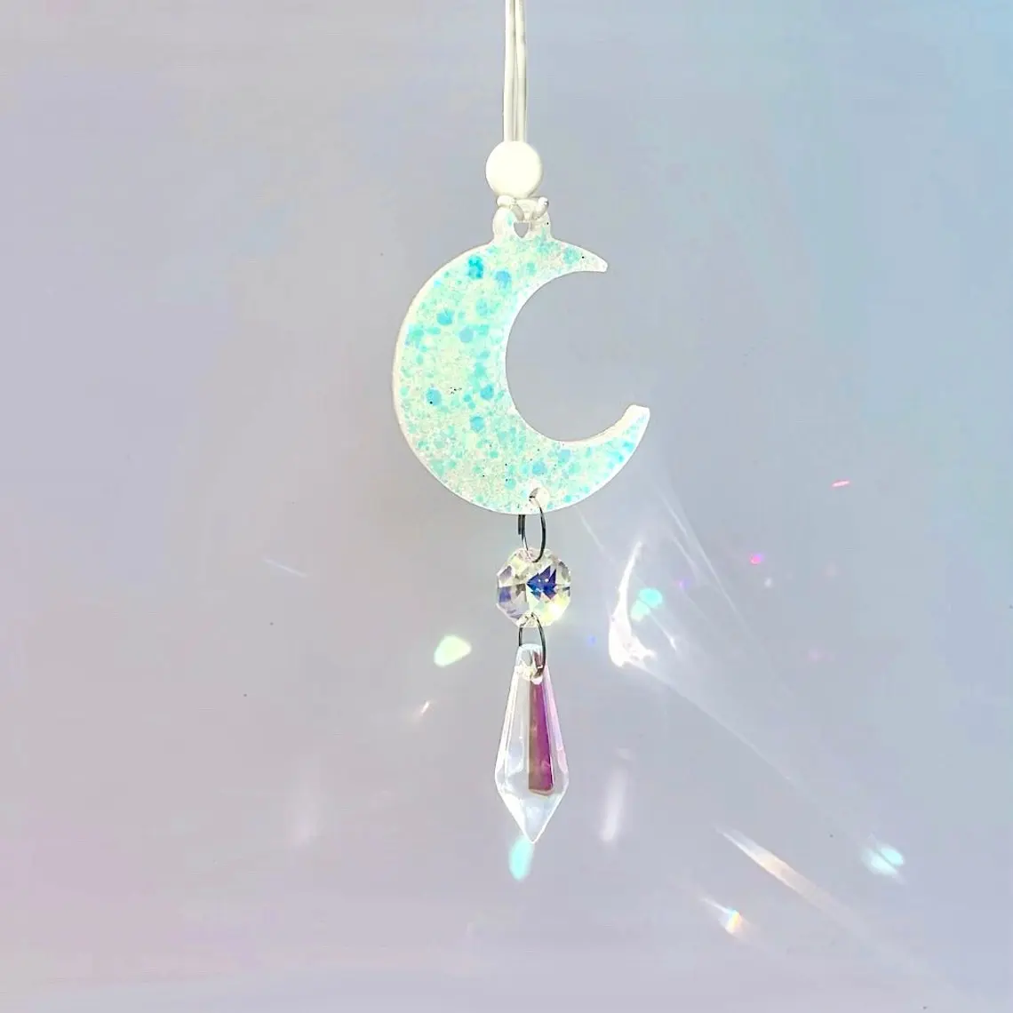 Crescent Moon Car Charm, Crystal Suncatcher, Auto Accessories, Cute Witchy Decor For Women, Rearview Mirror Hang, New Car Gift For Her