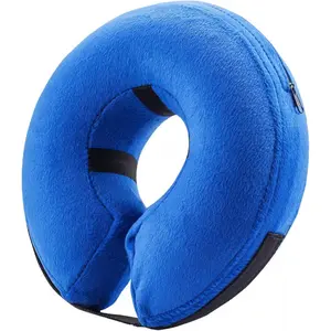Inflatable dog collar alternative, soft dog collar suitable for small, medium, and large dogs and cats, post-surgery neck recovery donut collar (large size, blue)
