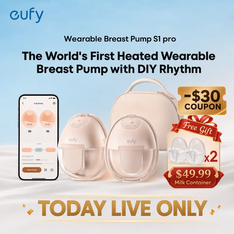 [LIVE] eufy S1 Pro Heated Wearable Breastfeeding Pump, Hands-Free Pumping with Industry-Leading HeatFlow Tech,App-Controlled OptiRhythm,Hospital-Grade Suction,Leakproof, Slim,Ultra-Quiet for In-Bra Use,30% More Output, Ideal for Workdays & Weekend Travel