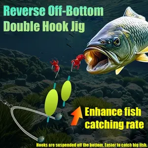 5-Pack Reverse Double Hook Jig Rig Set with Floats and Weights, No-Tuning Design for European Carp Fishing, Suitable for Various Fish Sizes 4#-13#