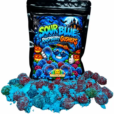 Sour Blue Raspberry Gushers - 8 oz candy Snack Sweet Tangy Bonbon