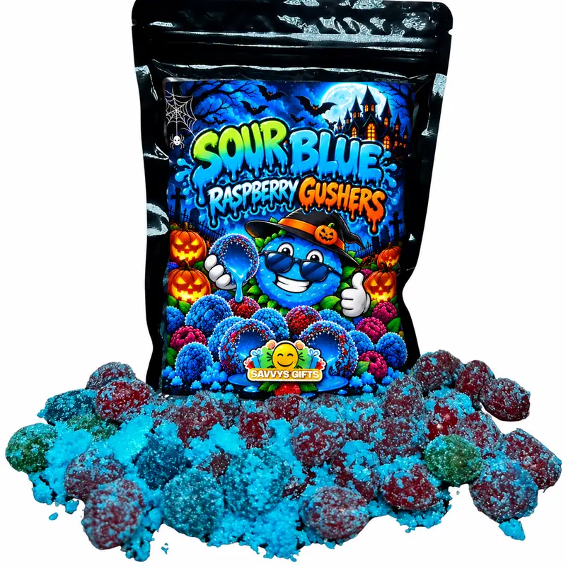 Sour Blue Raspberry Gushers - 8 oz candy Snack Sweet Tangy Bonbon