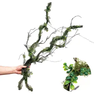 43 inches Moss Twig Vines Artificial Trees Branches Jungle Climber  Greenery Twigs Trunk with Greenery for  Decor Garden Landscape  Reptile Habitat Decor (Green - Pack of 2)