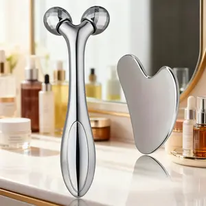 1/2 3D facial roller massager scraping plate metal skin care roller, portable size, suitable for face, neck and mandibular line
