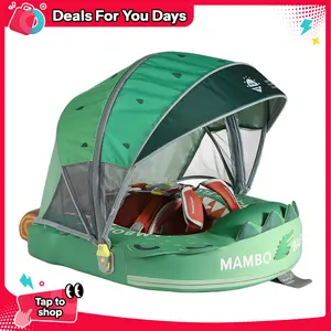 Mambobaby  Cartoon Crocodile Non-Inflatable Baby Swim Float with Detachable Canopy, UPF 50+ Sun Protection, 5-Point Safety System, for Babies 3-24 Months