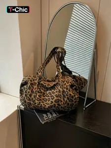 Medium Leopard Print Luggage Bag, Durable Fabric, Urban Lifestyle, Subtle Print, Unique Design, Versatile Lazy Style, Fashionable Travel Bag