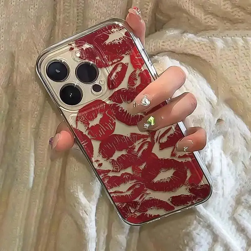 Red Lip Pattern Phone Case, Anti-drop Shockproof Protector Phone Protective Cover, Phone Accessory Compatible with iPhone 6 7 8 X XR XS 11 12 13 14 15 Pro Max