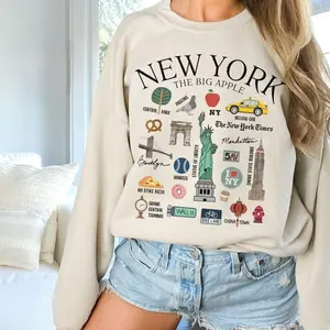 New York City Sweatshirt, NYC Landmarks Crewneck Pullover, Unisex Vacation Shirt for Women, Womens Sweatshirt, Aesthetic Shirt for Her CTM