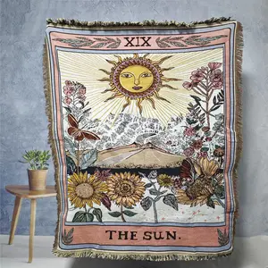 Sun Snow Mountain Sunflow Bohemian Yarn Jacquard Woven Blanket Pink with Tassel Boho Blanket, Chunky Soft not Printed, Wear-resistant Washable Easy to Care, No faded No pilling, for Home Decor Sofa Chair Bed Tapestry Tablecloth Picnic Outdoor Camping