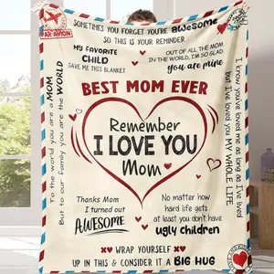 To My Mom Love Letter Flannel Blanket, Cozy Warm Heartfelt Quote Throw Blanket, Mom Keepsake Blanket with Loving Words, Perfect Mother's Day Birthday Gift for Mom, Sentimental Present to Honor Her Love and Patience