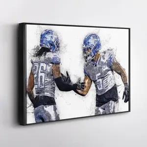 Jahmyr Gibbs & David Montgomery Detroit Lions Wall Art Framed Poster Football Decor Gift for Fans