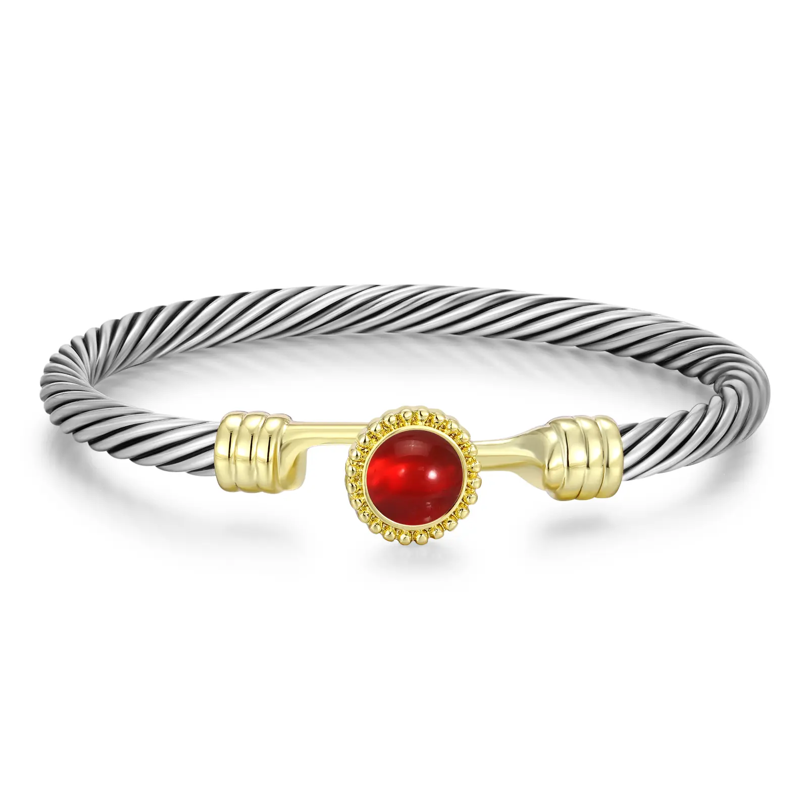 Mytys Red Agate Gemstone Elegant Cable Twist Bracelet Symbolic Protection Courage Chic and Stylish Accessory Charm Jewelry for Women