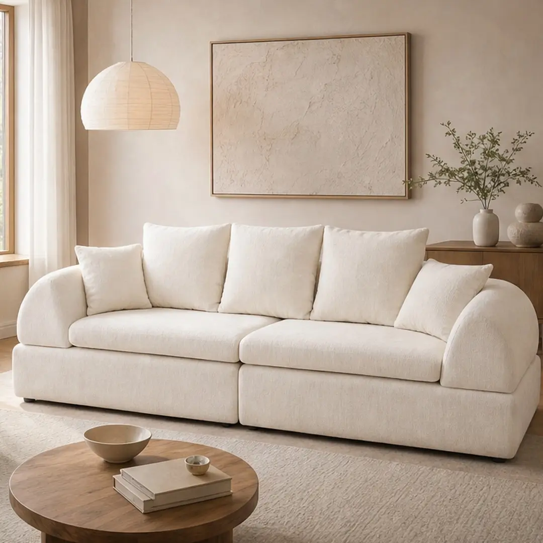 ARCH Casual Cloud Sofa Set - 4-Piece Modular Sectional Living Room Furniture, Ottoman Incl., Boneless Shape, Deep Fluffy Foam+Spring Medium-Soft Seat, Fully Assembled, Durable, 104.33x38.97x25.59in White Indoor Couch, Casual Style