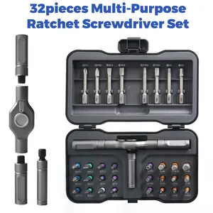 32 in 1 DIY Screwdriver Set,1 Set Switchable Screwdriver Shape Magnetic Screwdriver Set,Compact and Portable Ratchet Screwdriver Set,Multifunctional Drill Bit Set,Detachable T-shaped Ratchet Handle Hardware,Rotatable Ratchet Handle,Home Repair Tool Box