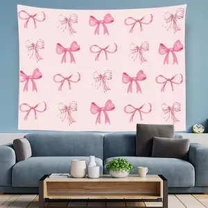 1pc Coquette Polyester Tapestry, Pink Bow Graphic Wall Hanging, Fashion Themed Bedroom Decor, Indoor Woven Velvet Tapestry for Girls' Rooms, Dorms, Apartments - 85gsm
