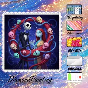 5D-DIY, high-quality velvet canvas, diamond art, diamond painting, diamond painting kit, dream, skull, bride AB diamonds, fairy dust diamonds, crystal diamonds, perfect home decor, handmade diamond art painting kit, special craft diamond art kit.