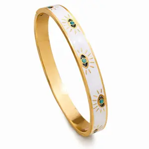 Mystique Jewelries White Vintage Evil Eye Enamel Gold Bangle Bracelet for Women - Elegant Protection & Positivity Design