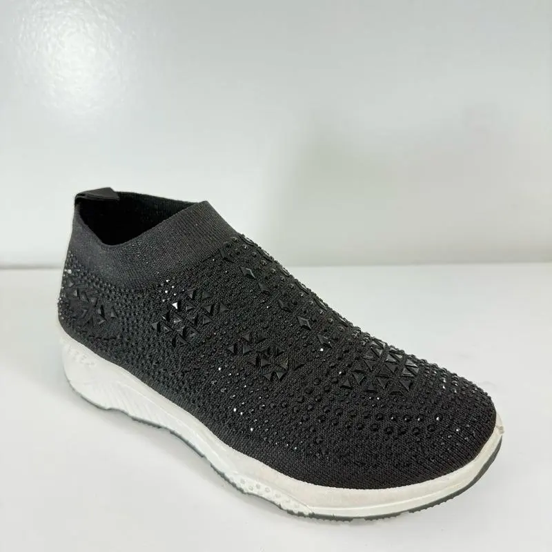 Rhistone Women's Tan Knit Sneakers with Diamond Cutouts and Comfortable Sole