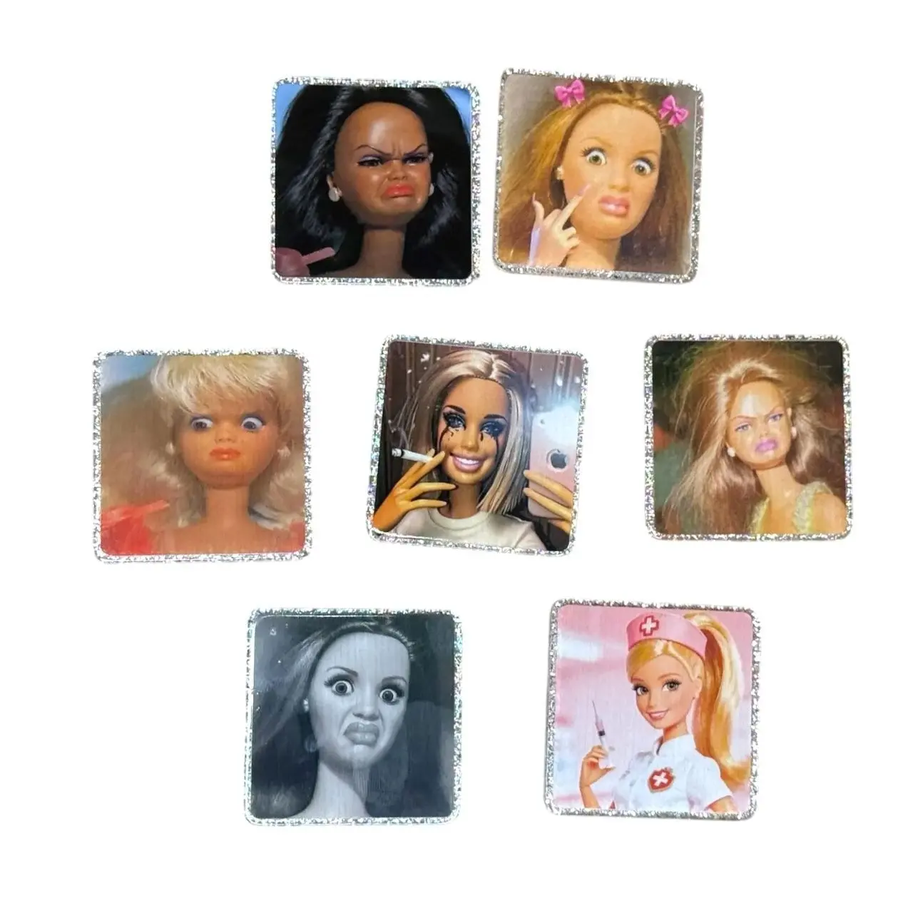 Barb Meme Badge Reels - Funny Face Doll Badge Reel