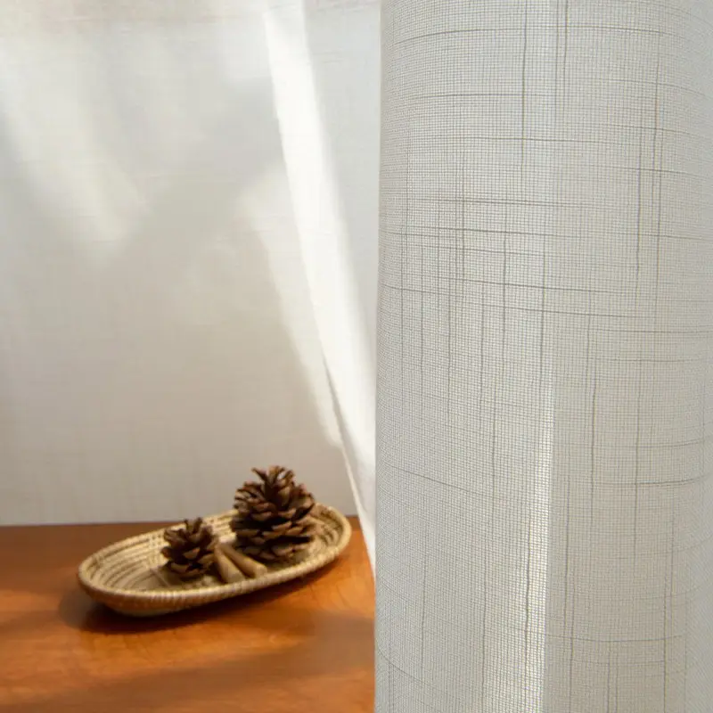 Thick Cotton Linen Style Sheer Home Decoration Curtain, Translucent Not Transparent, Versatile Net Curtains Window Drapes for Balcony Living Room Bedroom