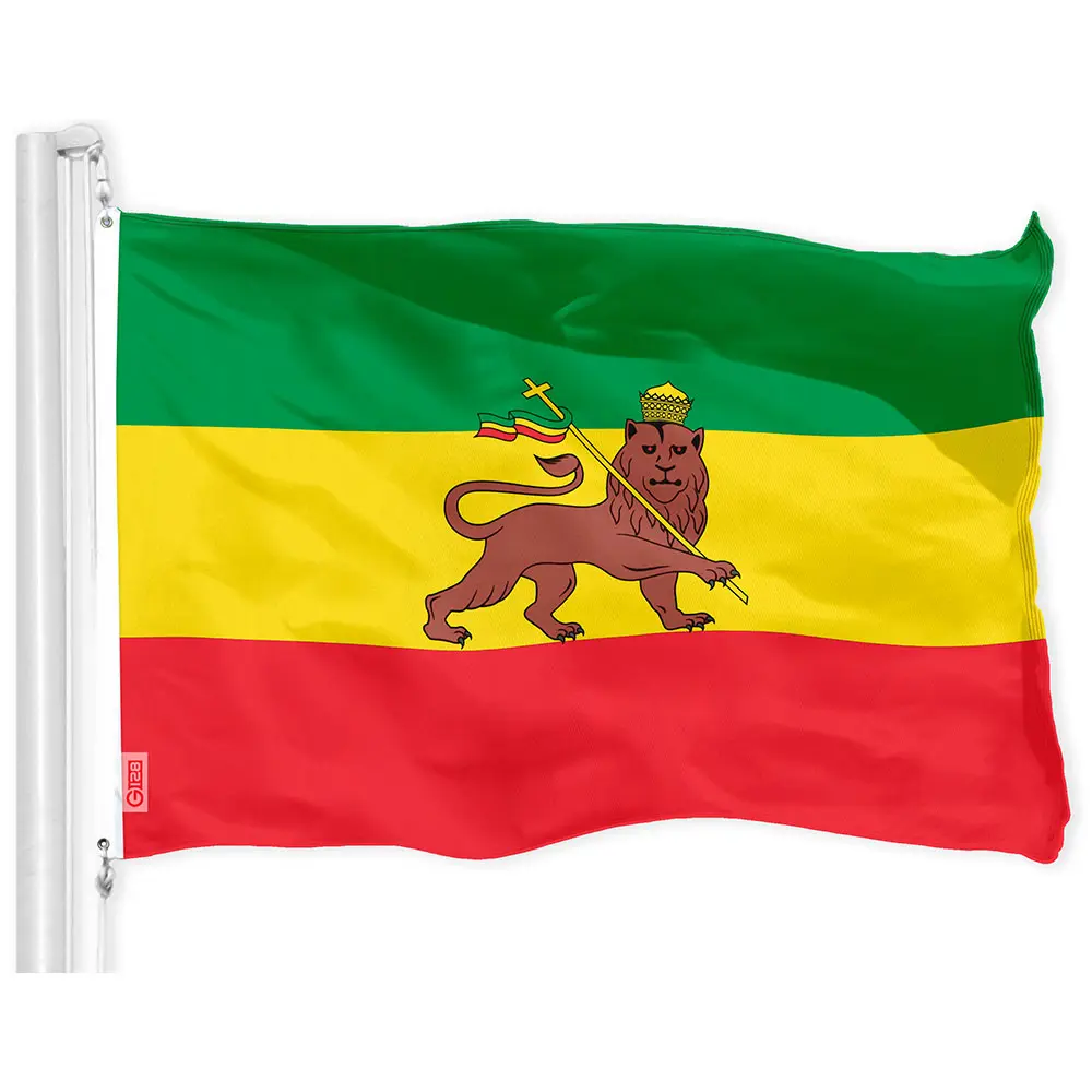 G128 Ethiopia Lion Flag | 3x5 feet | Printed 150D, Indoor/Outdoor, Vibrant Colors, Brass Grommets, Quality Polyester, Much Thicker More Durable Than 100D 75D Polyester