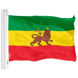 G128 Ethiopia Lion Flag | 3x5 feet | Printed 150D, Indoor/Outdoor, Vibrant Colors, Brass Grommets, Quality Polyester, Much Thicker More Durable Than 100D 75D Polyester