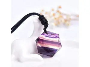 Rainbow Fluorite Crystal Stripe Fluorite Hexagram Star Pendant Necklace for Women and Men