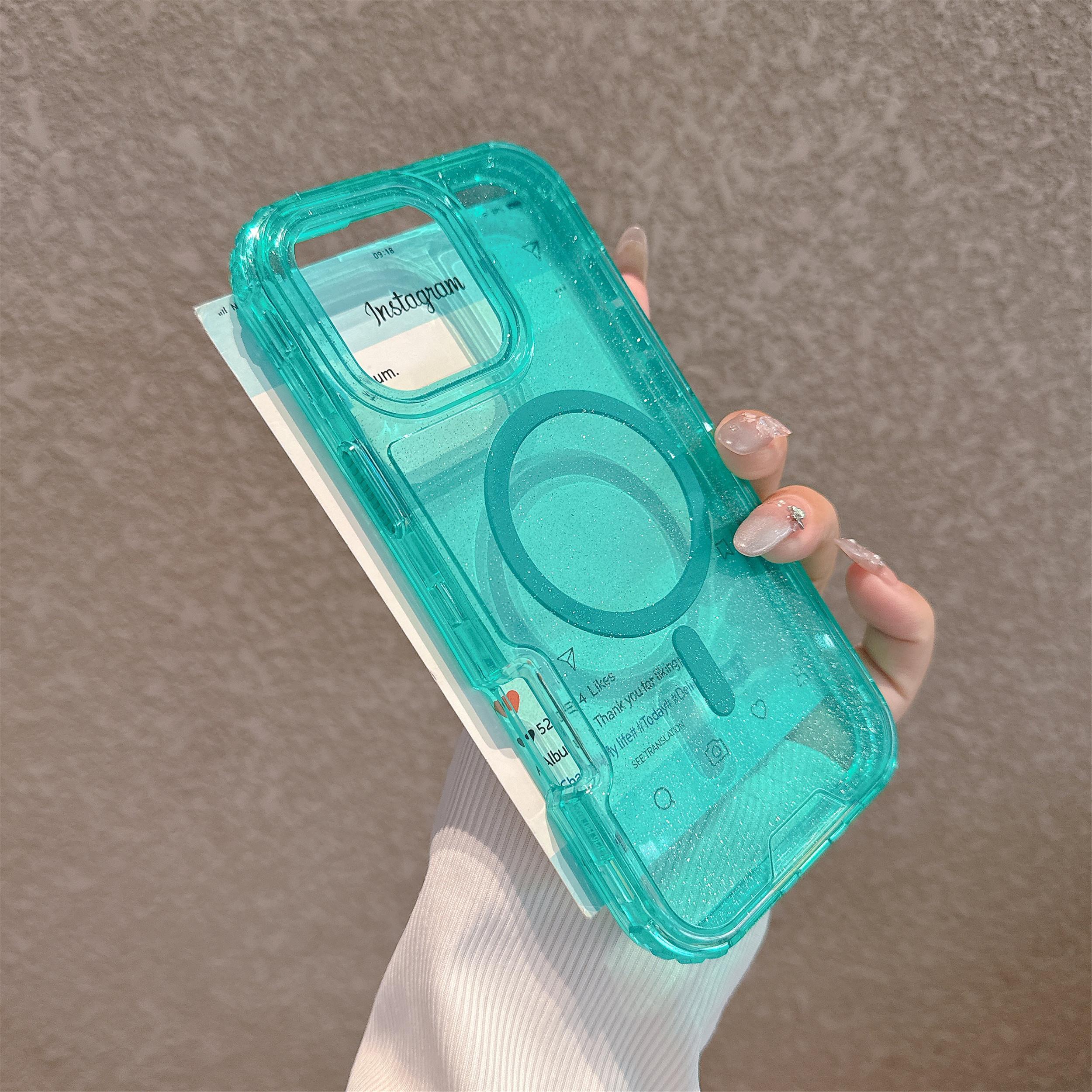 Transparent Phone Case for iPhone 17 16 15 14 13 12 Pro Max Plus Anti-Drop Glitter MagSafe Shockproof Protective Cellphone Cover Protection Casing