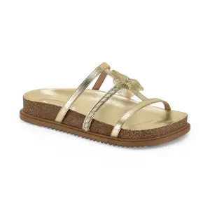 DIDIRAY Women's metallic Color Flat Sandals Beira Rio with Flower detail, Casual Comfortable