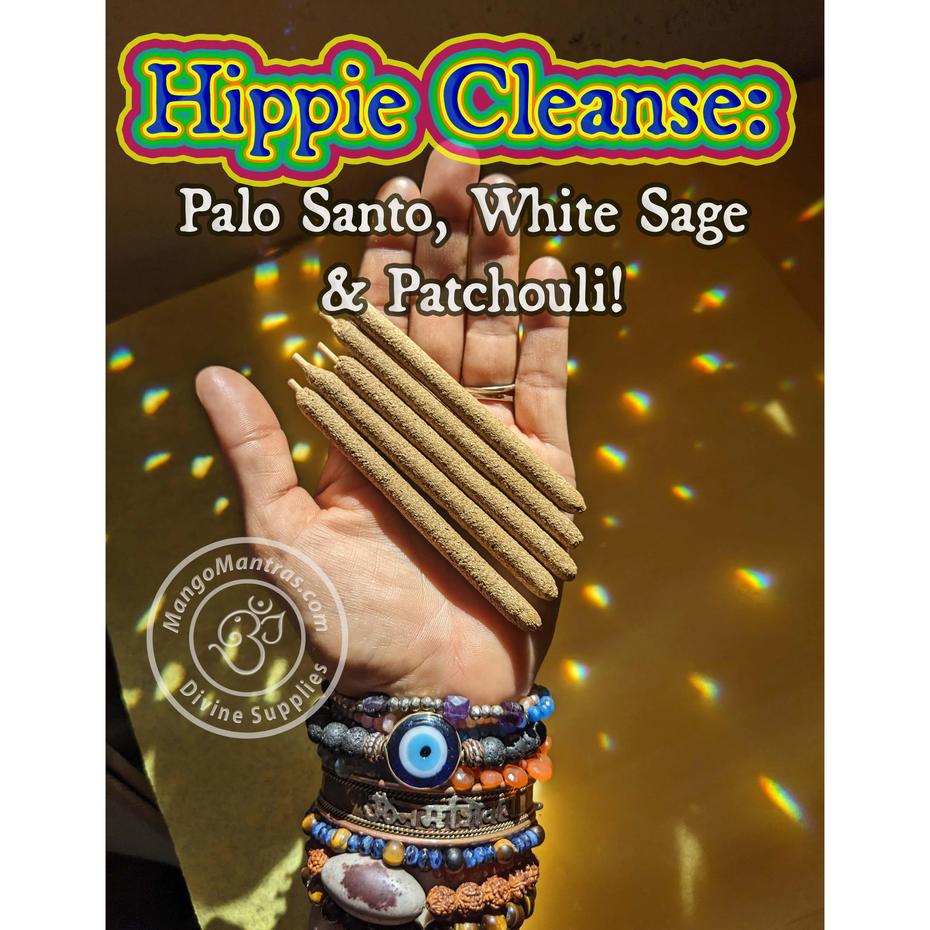 Hippie Cleanse! 100% Pure Sacred Palo Santo, White Sage & Patchouli Incense Sticks for Cleansing and Purifying!