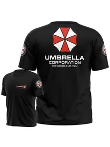 Biohazard Umbrella Company T-shirt - Black Iconic Logo, Slogan and Print T-shirt, Perfect for Gaming Fans, Spring and Summer Round Neck Loose Casual Top, Unisex Plus Size Streetwear, Menswear, Suitable for All Seasons