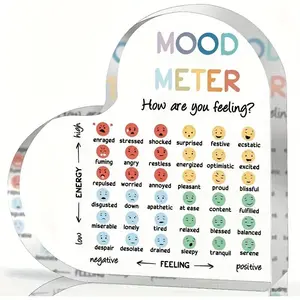 Heart Shaped Acrylic Mood Meter Sign, Emotional Awareness Heart-shaped Chart for School Counselors, Essential Counseling Office Decor