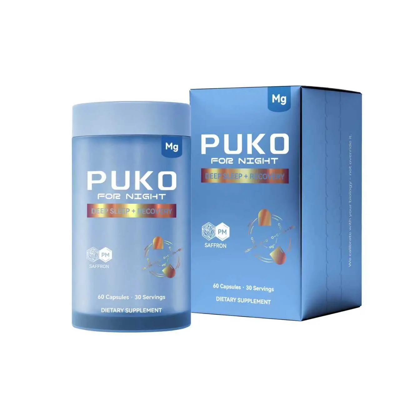 PUKO Night Recovery Capsules - Ashwagandha-Free Melatonin-Free Sleep Support Supplement with Magnesium Glycinate, Tart Cherry & Saffron - 60 Capsules