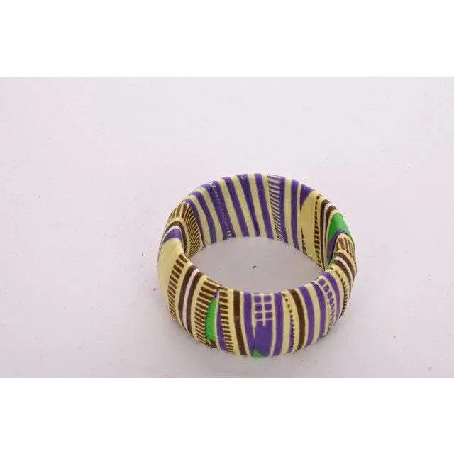 Purple Biege Green African Print Bangle-DPBGS0097
