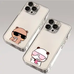 F2877 Sunglasses Bear B Cute Couple Transparent Case for iPhone 11/12/13/14/15/16 Pro Max - Printed Stylish Gift for His/Her Cellphone Protective