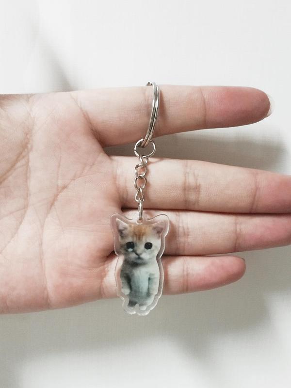 Cartoon Cat Design Keychain for Women and Men, Acrylic Key Ring with ...